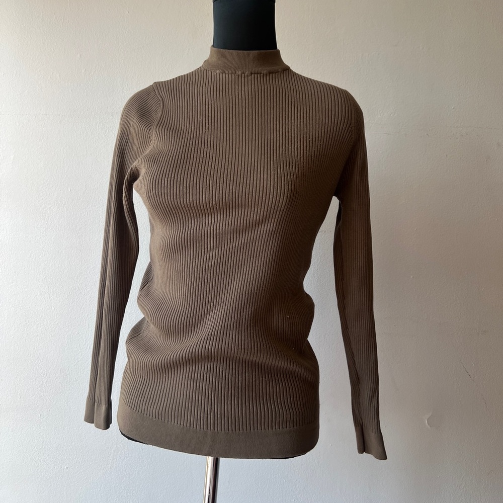 Zara Man Men’s Pullover Sweater Ribbed Knit Khaki Green Mock Neck Runs Small